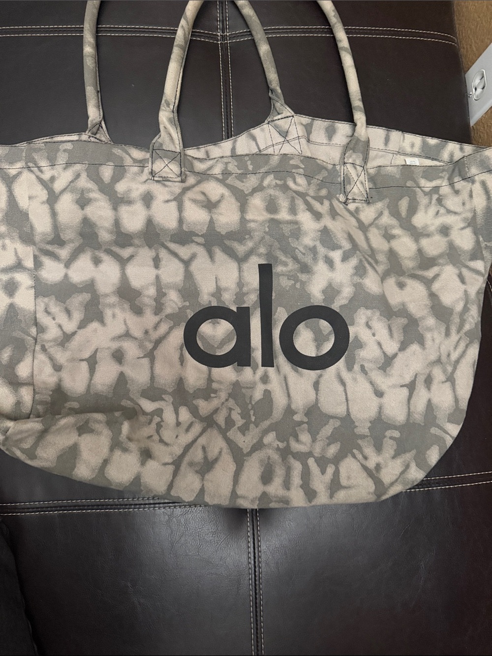 ALO Yoga Taupe Tie-Dye Canvas Tote with Logo